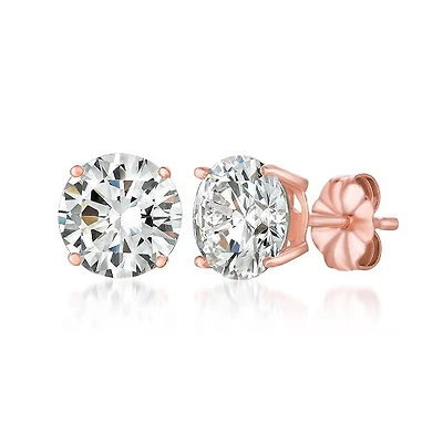 Crislu 18KT Rose Gold Plated Sterling Silver Round Cubic Zirconia Stud Earrings