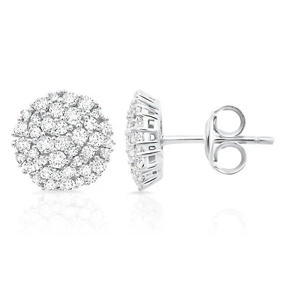 Crislu Platinum Plated Sterling Silver Round Cubic Zirconia Cluster Stud Earrings