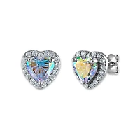 Sterling Silver 6MM Heart Shape Cubic Zirconia Halo Stud Earrings