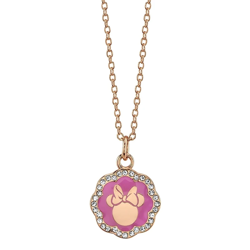 Disney Rose Gold Plated Sterling Silver and Crystal 18-inch Minnie Mouse Pendant