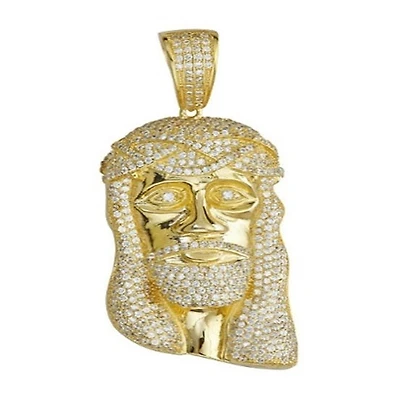 Luxe Layers 14KT Yellow Gold Plated Sterling Silver Cubic Zirconia 60X26MM Jesus Christ Pendant. Chain Not Included