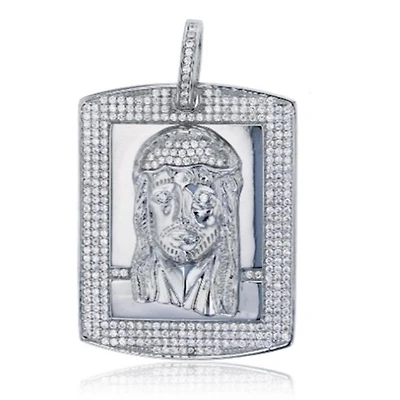 Luxe Layers Rhodium Plated Sterling Silver Cubic Zirconia 50X30MM Jesus Christ Pendant. Chain Not Included
