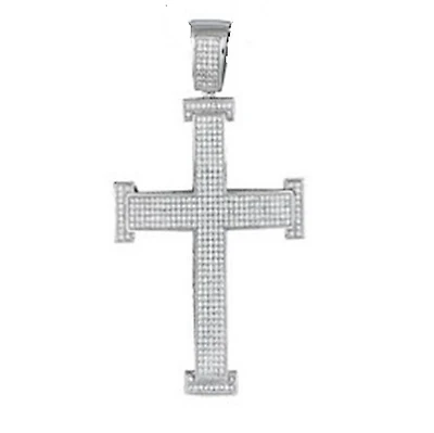 Luxe Layers Sterling Silver Cubic Zirconia 85X50MM Cross Pendant. Chain Not Included