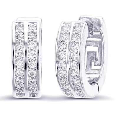 Luxe Layers Rhodium Plated Sterling Silver Round Cubic Zirconia 4X12MM Huggie Hoop Earrings
