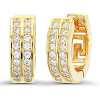 Luxe Layers 14KT Yellow Gold Plated Sterling Silver Round Cubic Zirconia 4X12MM Huggie Hoop Earrings