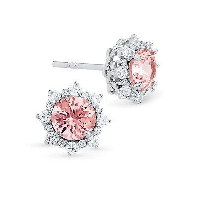 Cubic Rhodium Plated Sterling Silver 6MM Round Cubic Zirconia Halo Stud Earrings