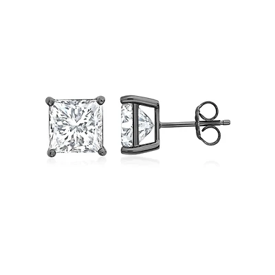 Crislu Black Rhodium Sterling Silver Princess Cut Cubic Zirconia Stud Earrings