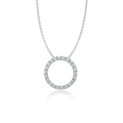 Crislu Platinum Plated Sterling Silver Cubic Zirconia 18-inch Circle Pendant