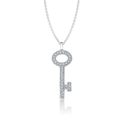 Crislu Platinum Plated Sterling Silver Cubic Zirconia 18-inch Key Pendant
