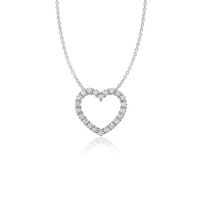 Crislu Platinum Plated Sterling Silver Cubic Zirconia 18-inch Heart Pendant