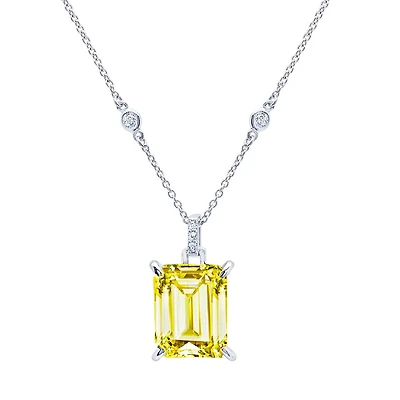 Crislu Platinum Plated Sterling Silver Emerald Shape Cubic Zirconia Solitaire 16-18-inch Pendant