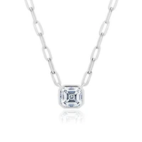 Crislu Platinum Plated Sterling Silver Asscher Cubic Zirconia Solitaire 16-18-inch Pendant