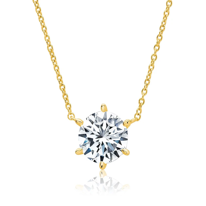 Crislu 18KT Yellow Gold Plated Sterling Silver Round Cubic Zirconia Solitaire 16-18-inch Pendant