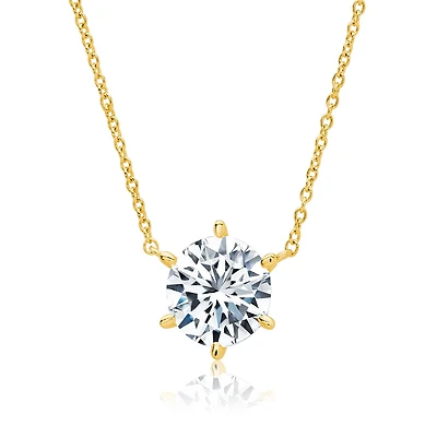 Crislu 18KT Yellow Gold Plated Sterling Silver Round Cubic Zirconia Solitaire 16-18-inch Pendant
