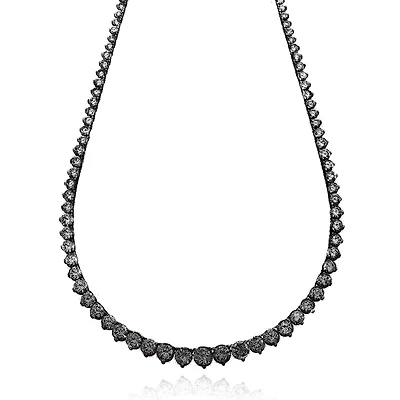 Crislu Black Rhodium Plated Sterling Silver Round Cubic Zirconia 18-inch Tennis Graduated Necklace