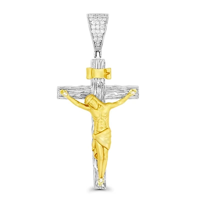 Luxe Layers Gold Plated Sterling Silver Cubic Zirconia 25X53MM Crucifix Cross Pendant. Chain Not Included