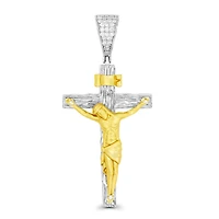 Luxe Layers Gold Plated Sterling Silver Cubic Zirconia 25X53MM Crucifix Cross Pendant. Chain Not Included