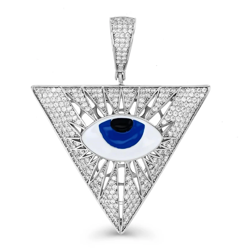 Luxe Layers Sterling Silver Cubic Zirconia 56X45MM Enamel Evil Eye Pendant. Chain Not Included