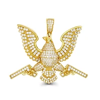 14KT Gold Plated Sterling Silver Cubic Zirconia 42X51MM Eagle Charm. Chain not Included