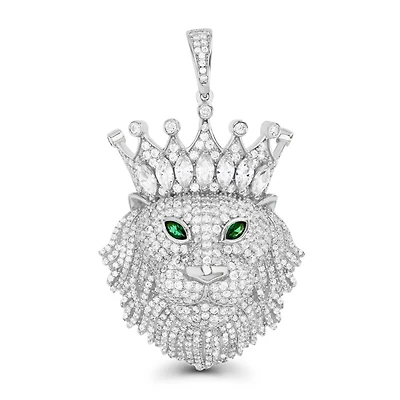 Luxe Layers Sterling Silver Cubic Zirconia 58X34MM Iced Lion Pendant. Chain Not Included