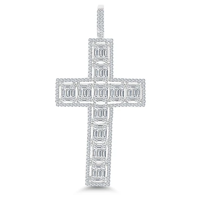 Luxe Layers Sterling Silver Cubic Zirconia 83X40MM Cross Pendant. Chain Not Included