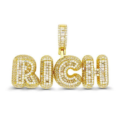 Luxe Layers 14KT Yellow Gold Plated Sterling Silver Cubic Zirconia 30X44MM Pendant. Chain Not Included