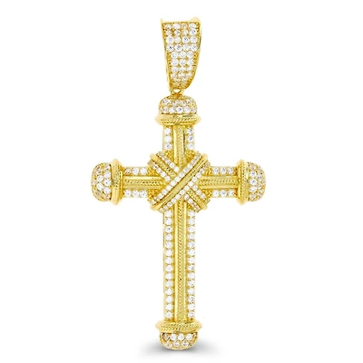 Luxe Layers 14KT Yellow Gold Plated Sterling Silver Cubic Zirconia 69X35MM Cross Pendant. Chain Not Included
