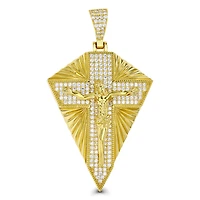 Luxe Layers 14KT Yellow Gold Plated Sterling Silver Cubic Zirconia 59X34MM Crucifix Cross Pendant. Chain Not Included