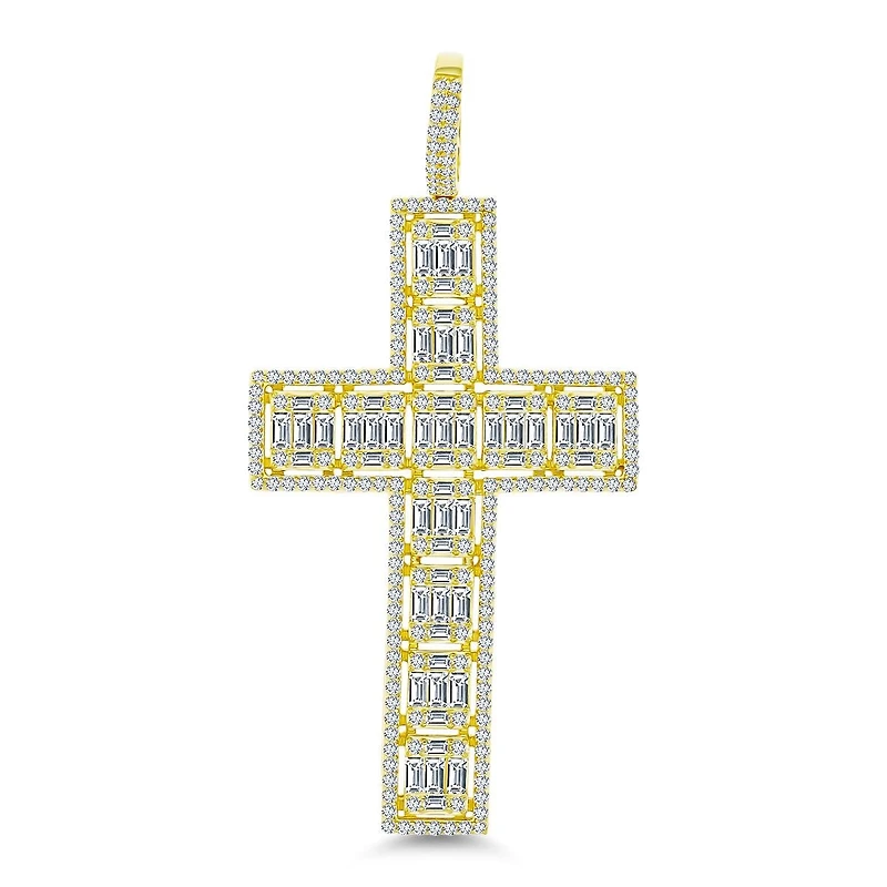 Luxe Layers 14KT Yellow Gold Plated Sterling Silver Cubic Zirconia 83X40MM Cross Pendant. Chain Not Included