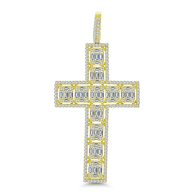 Luxe Layers 14KT Yellow Gold Plated Sterling Silver Cubic Zirconia 83X40MM Cross Pendant. Chain Not Included