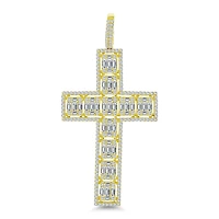 Luxe Layers 14KT Yellow Gold Plated Sterling Silver Cubic Zirconia 83X40MM Cross Pendant. Chain Not Included