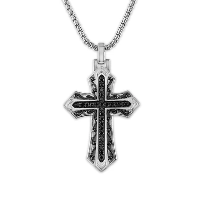 Sterling Silver 1/3 CTW Natural Diamond 39X23MM 22-inch Cross Pendant