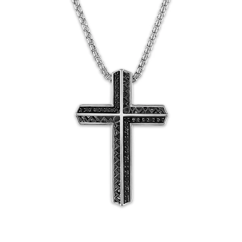 Sterling Silver 1/4 CTW Natural Diamond 34X23MM 22-inch Cross Pendant