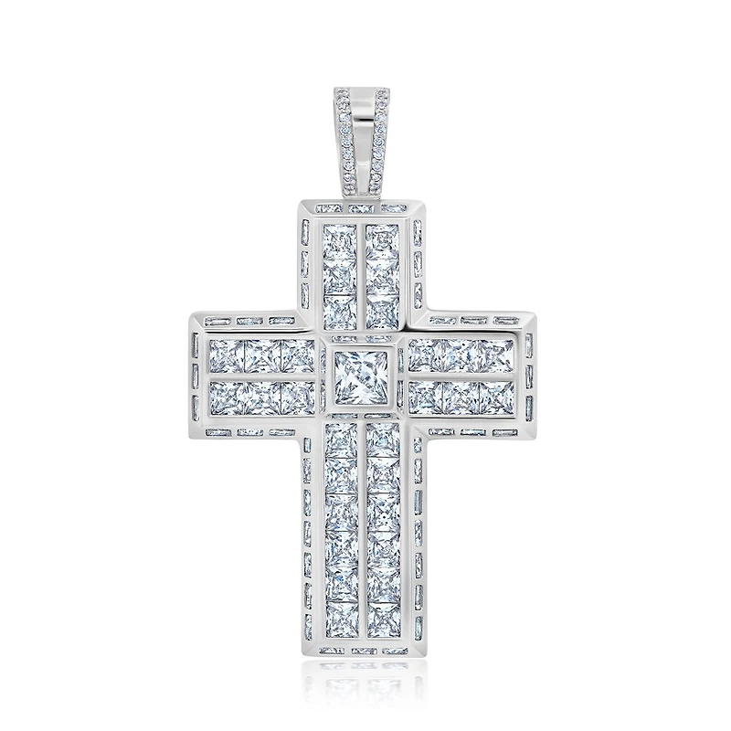 Crislu Platinum Plated Sterling Silver Cubic Zirconia Cross Charm. Chain not Included