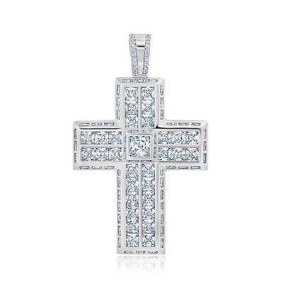 Crislu Platinum Plated Sterling Silver Cubic Zirconia Cross Charm. Chain not Included