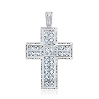 Crislu Platinum Plated Sterling Silver Cubic Zirconia Cross Charm. Chain not Included