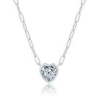 Crislu Platinum Plated Sterling Silver Cubic Zirconia 18-inch Heart Paperclip Chain Necklace