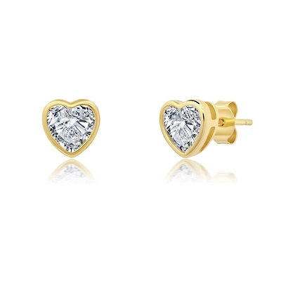 Crislu 18KT Yellow Gold Plated Sterling Silver Heart Stud Earrings