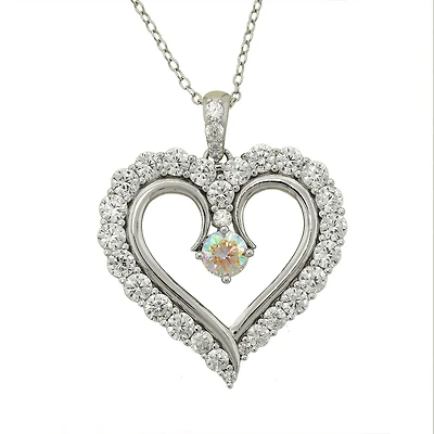 Sterling Silver Cubic Zirconia 18-inch Heart Pendant