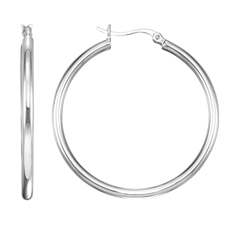 Simone I Smith Collection Platinum Plated Sterling Silver 35X2MM Hoop Earrings