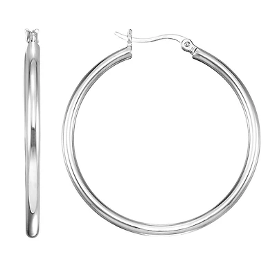Simone I Smith Collection Platinum Plated Sterling Silver 35X2MM Hoop Earrings