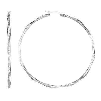 Simone I Smith Collection Platinum Plated Sterling Silver 60X2MM Diamond-Cut Twist Hoop Earrings