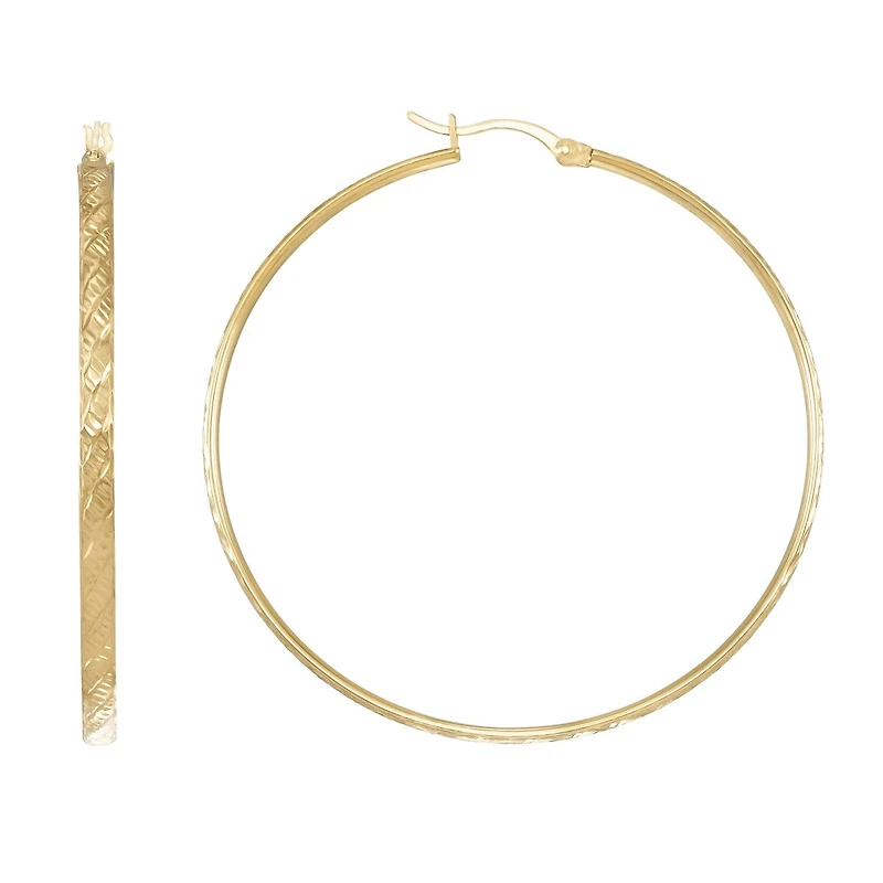 Simone I Smith Collection 18KT Yellow Gold Plated Sterling Silver 50X3MM Textured Hoop Earrings