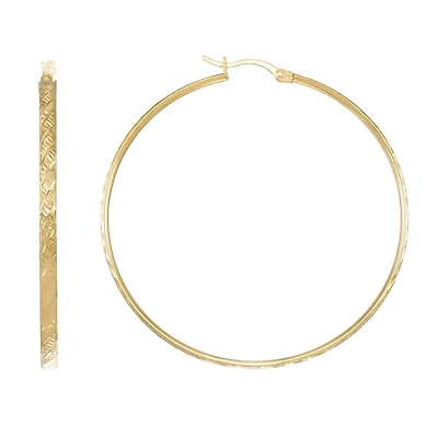 Simone I Smith Collection 18KT Yellow Gold Plated Sterling Silver 50X3MM Textured Hoop Earrings