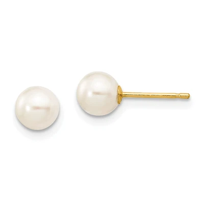5MM Round Pearl Stud Earrings in 14KT Yellow Gold