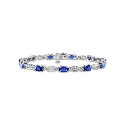 6X4MM Oval Blue Sapphire and White Sapphire Infinity 7-inch Bracelet in Sterling Silver