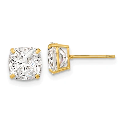 7MM Cushion Cubic Zirconia Stud Earrings in 14KT Yellow Gold