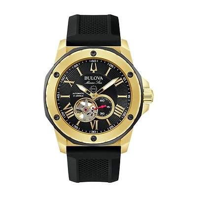 Bulova Marine Star Watch with 45MM Black Round Dial and Silicone Strap. 98A272