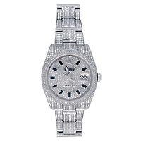 Pre-Owned Rolex Silvertone Stainless Steel Datejust with 36X36 MM Silvertone Diamond Dial. Pave Diamond