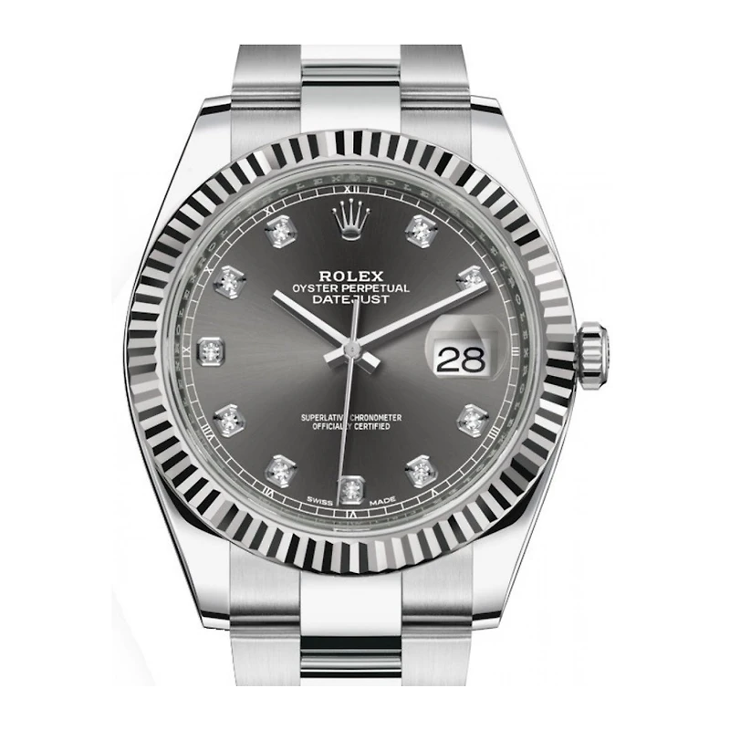 Pre-Owned Rolex Diamond Accent Oyster Perpetual Datejust II with 41X41 MM Grey Round Dial Stainless Steel Oyster. 116334